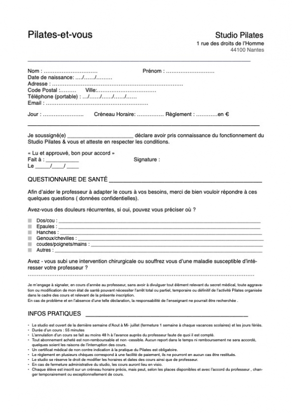 fiche d&#039;inscription
